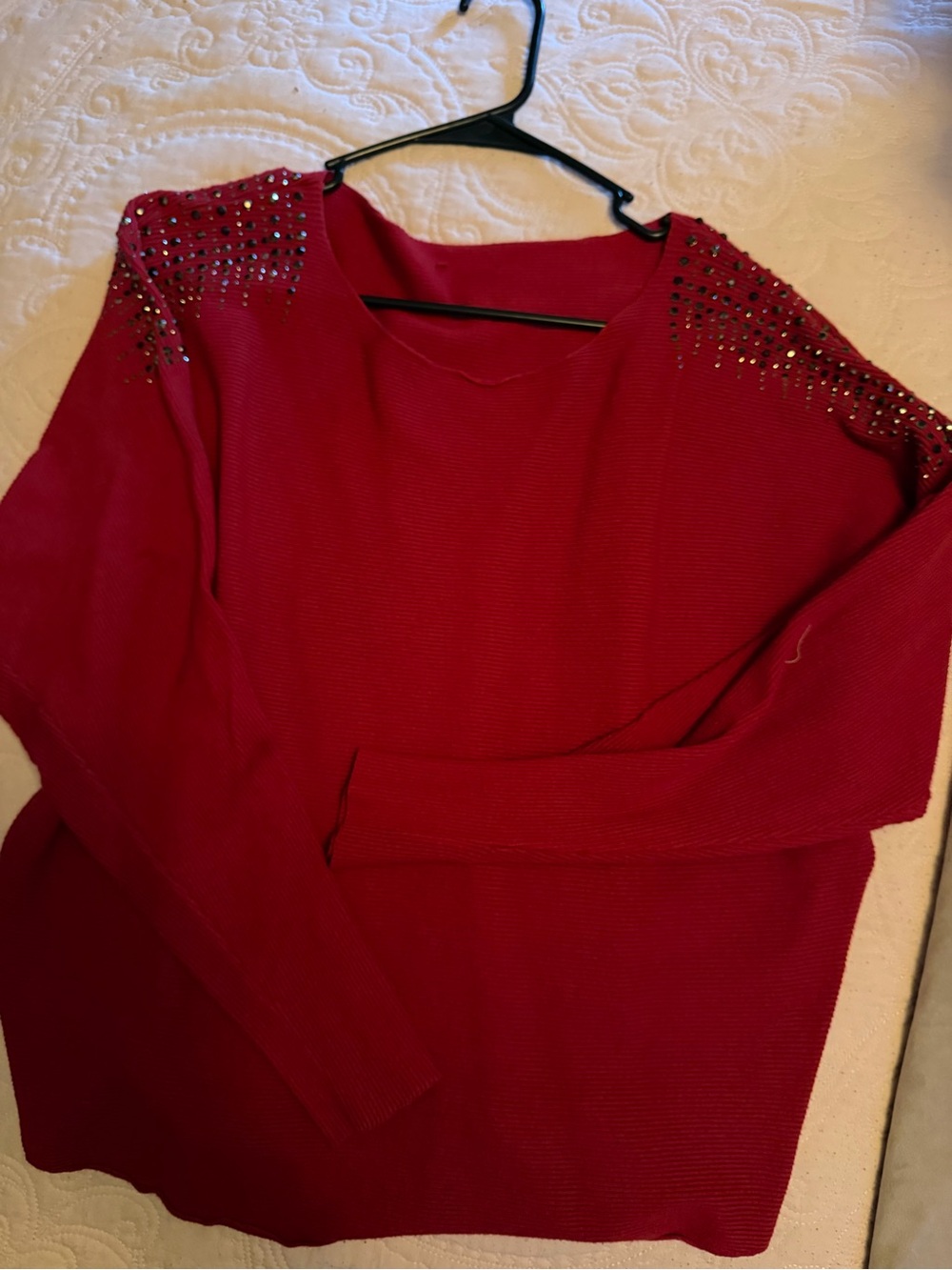 BKE Red & black Scoop Neck Sweater with Studded Shoulders